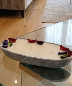 Vela Decorativa Grande "Canoa" - Centro de Mesa Artesanal (3 Mechas)